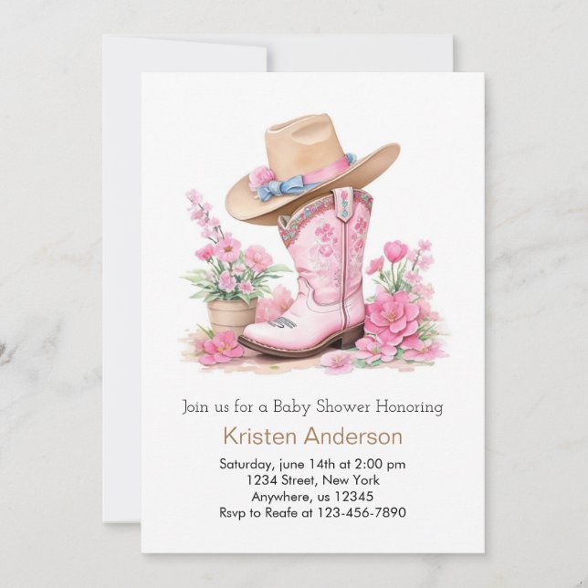 Invitation Western Watercolor Dream Cowgirl Baby shower (Devant)