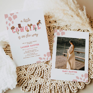 Invitation Western Watercolor Photo Baby Girl Douche