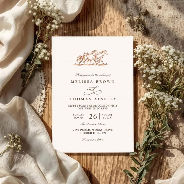 Invitation Western Wild Horses Rustic Country QR Code Wedding (Créateur téléchargé)