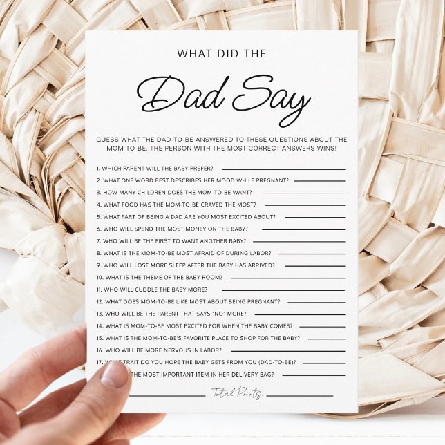 Invitation What Did The Dad Say Minimalist Baby Shower Games (Créateur téléchargé)