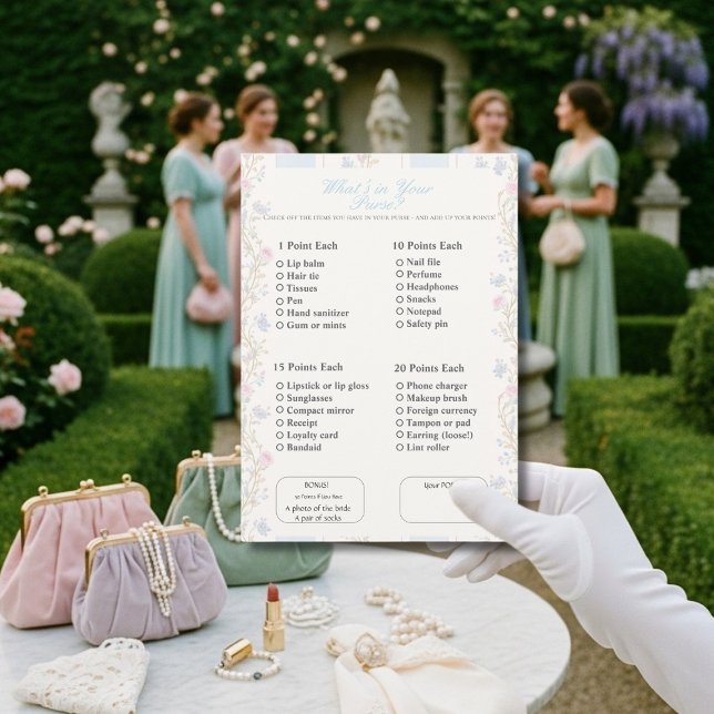 Invitation What’s in Your Purse? Romantic Floral Game (What’s in Your Purse? Romantic Floral Game)