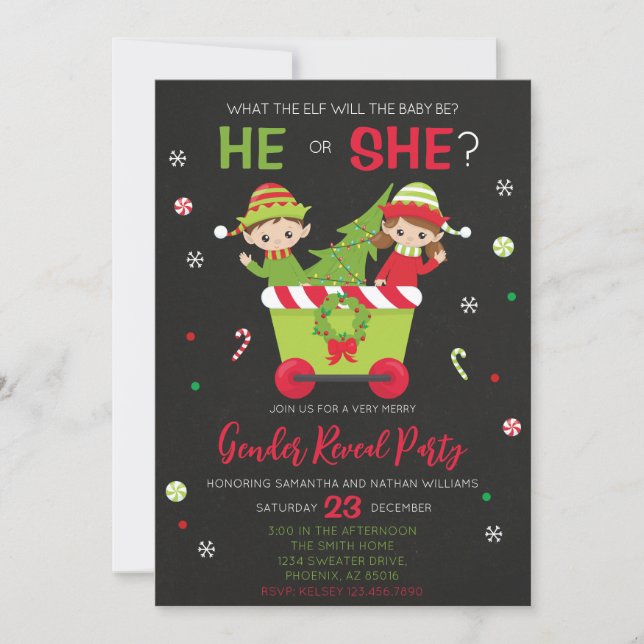 Invitation What the Elf Will the Baby Be Gender Reveal (Devant)