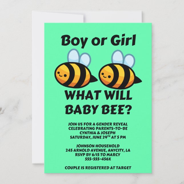 Invitation What Will Baby Bee Gender Reveal (Devant)