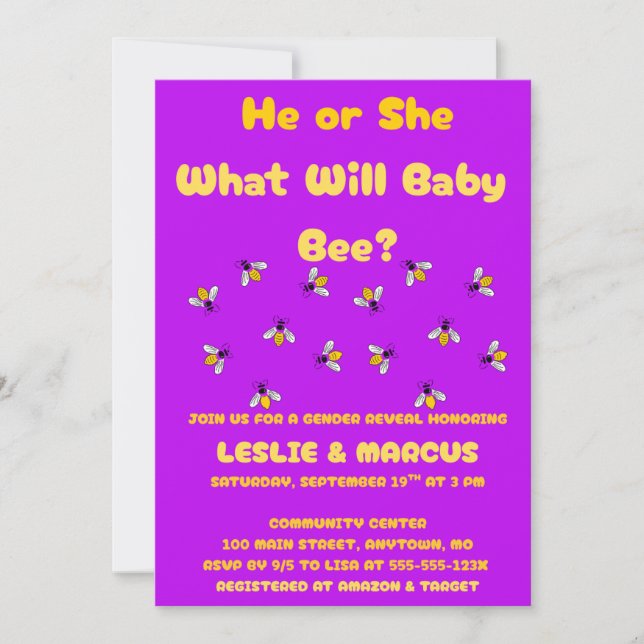 Invitation What Will Baby Bee Gender Reveal (Devant)