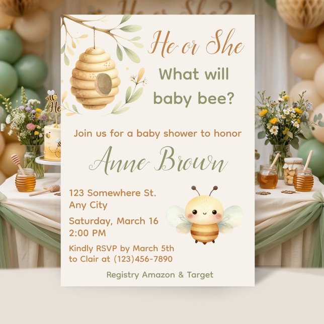 Invitation What Will Baby Bee Honey Bee Gender Reveal (What Will Baby Bee Honey Bee Gender Reveal Invitation)