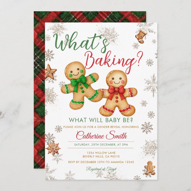 Invitation What's Baking Gingerbread Gender Reveal (Devant / Derrière)