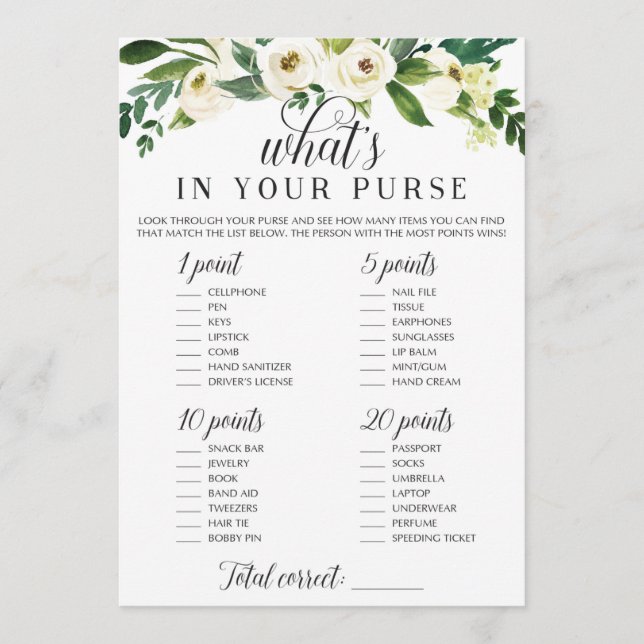 Invitation What's In Your Purse Game for Wedding shower (Devant)