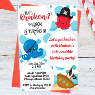 Invitation "What's Kraken" Octopus Pirate Children's Birthday