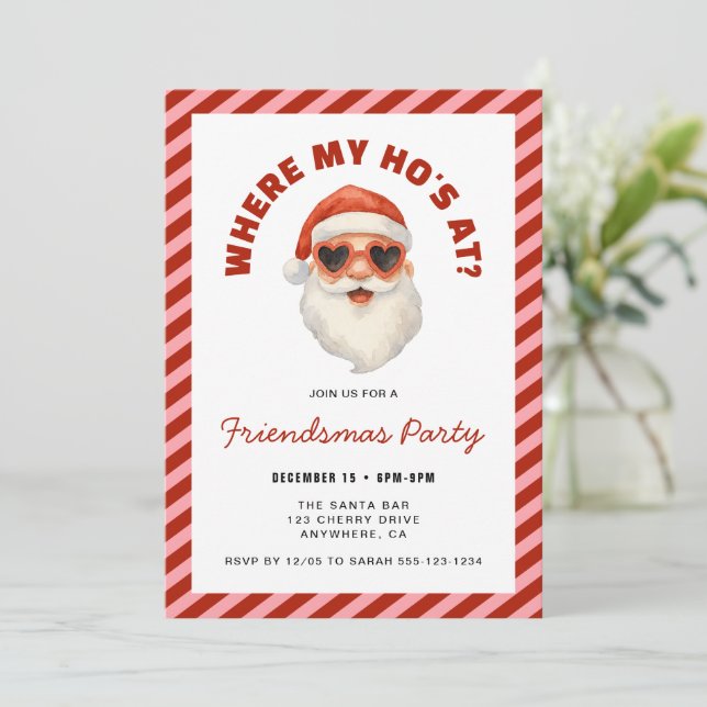 Invitation Where My Hos At Santa Friendsmas Party (Debout devant)