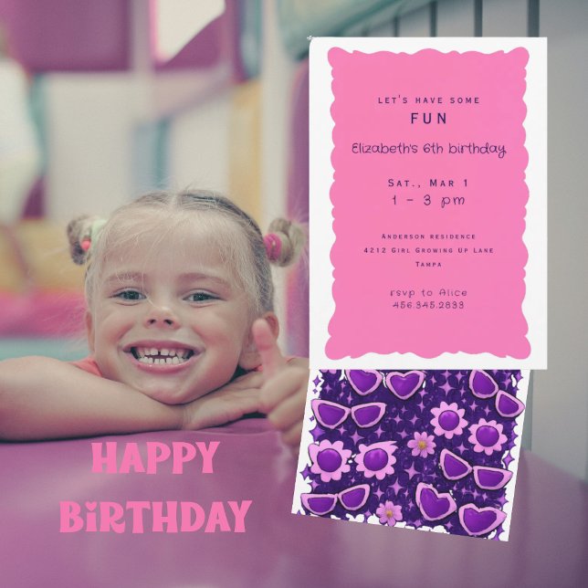Invitation Whimiscal Purple and Pink 6th Birthday Party (Créateur téléchargé)