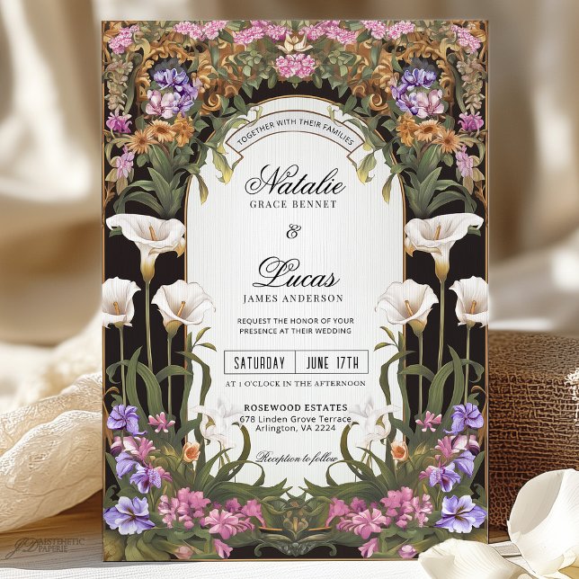 Invitation Whimiscal violet rose Calla Lily Mariage floral (Créateur téléchargé)