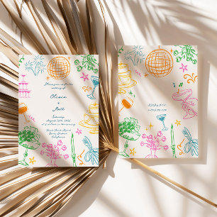 Invitation Whimisical Disco Colorful Wedding Invite