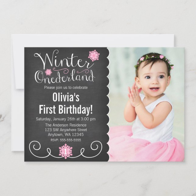 Invitation Whimsal Winter Onederland Photo Premier anniversai (Devant)