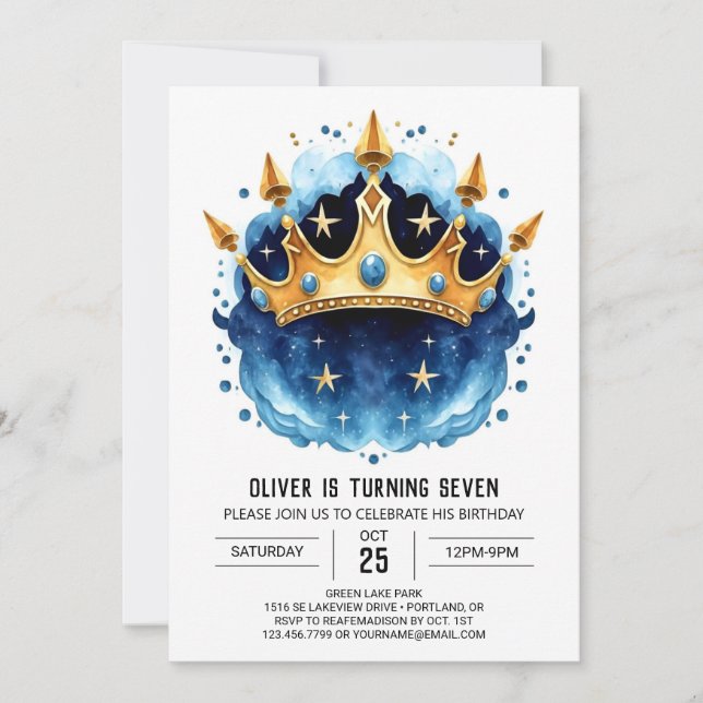 Invitation Whimsale Fairytale Prince Crown Anniversaire (Devant)
