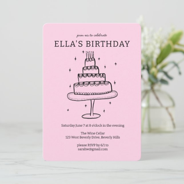 Invitation Whimsday Cake Doodle mignon fête personnalisée (Debout devant)