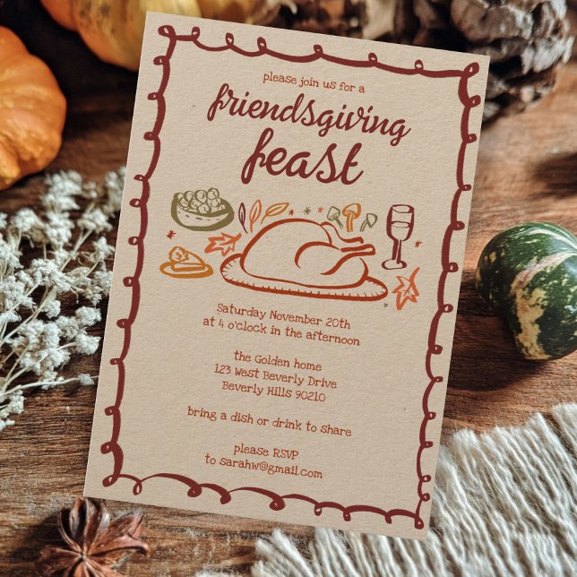 Invitation Whimsgiving Friendsgiving Diner Kraft (Whimsical Thanksgiving Friendsgiving Dinner Kraft Invitation
)