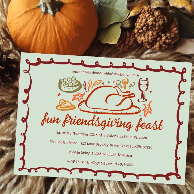 Invitation Whimsgiving Friendsgiving Dîner sur mesure (Whimsical Thanksgiving Friendsgiving Dinner Custom Invitation
)