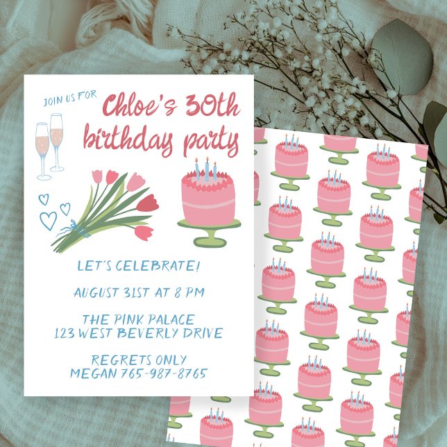 Invitation Whimsical 30th Birthday Party Girlie Cute Custom (Whimsical 30th Birthday Party Girlie Cute Custom Invitation
)