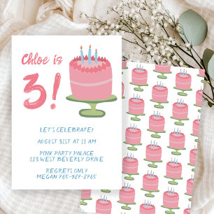 Invitation Whimsical 3e anniversaire Cake Kids Party Personna