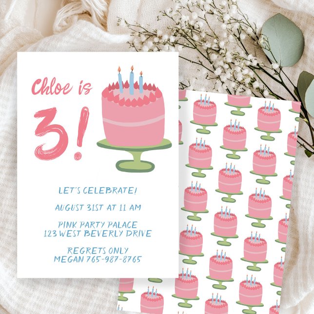 Invitation Whimsical 3e anniversaire Cake Kids Party Personna (Whimsical 3rd Birthday Cake Kids Party Custom Invitation
)