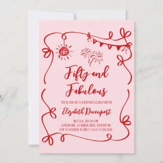 Invitation Whimsical 50 and Fabulous Doodle and Bow Photo