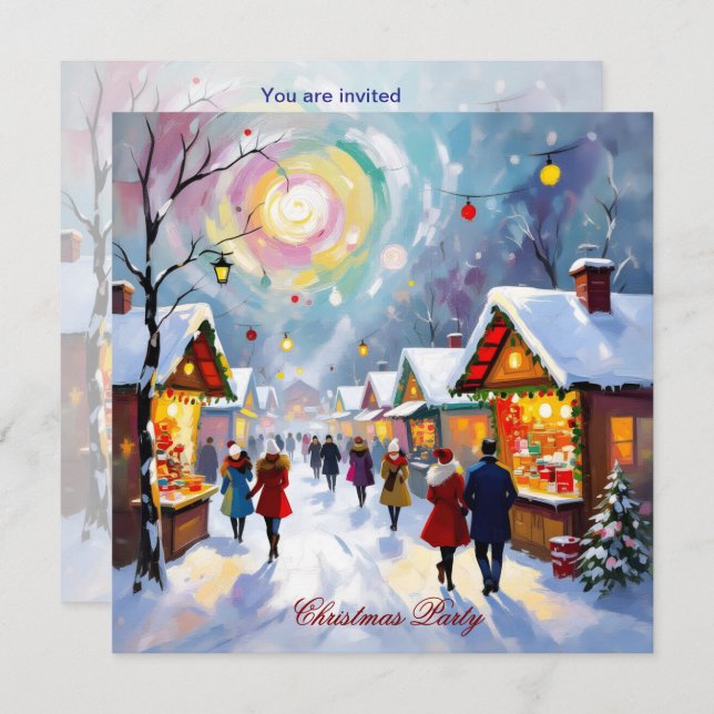 Invitation Whimsical Abstract Holiday Market Christmas Party (Devant / Derrière)