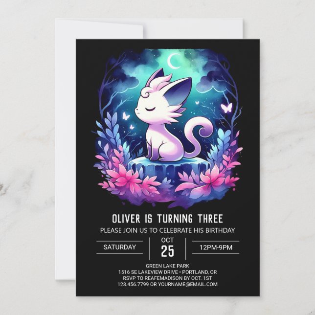Invitation Whimsical Adorable Chat Anniversaire (Devant)