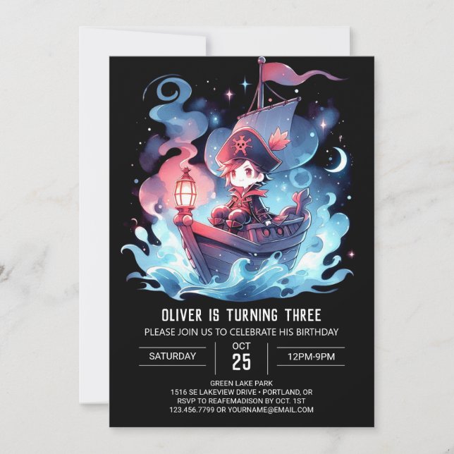 Invitation Whimsical Adorable Pirate Anniversaire (Devant)
