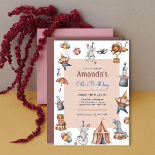 Invitation Whimsical Animaux Circus Anniversaire de enfant Pa