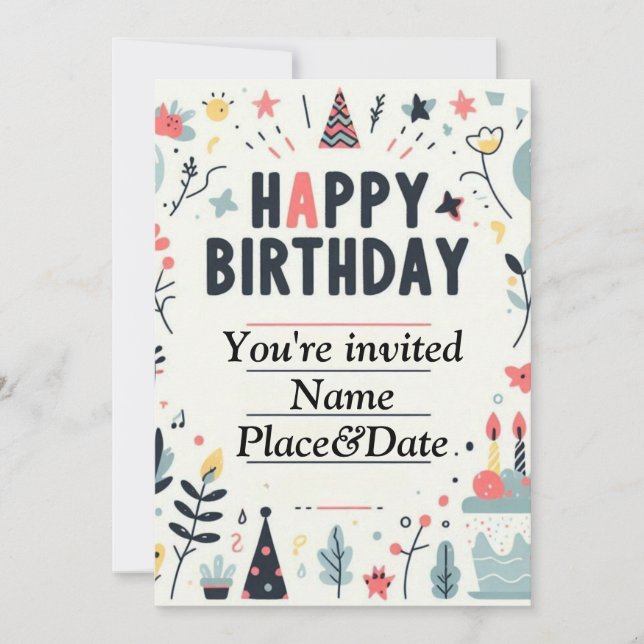 Invitation Whimsical Anniversaire - Fête Colorée (Devant)