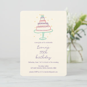 Invitation Whimsical Anniversaire Gâteau Cute Personnalisé Fê