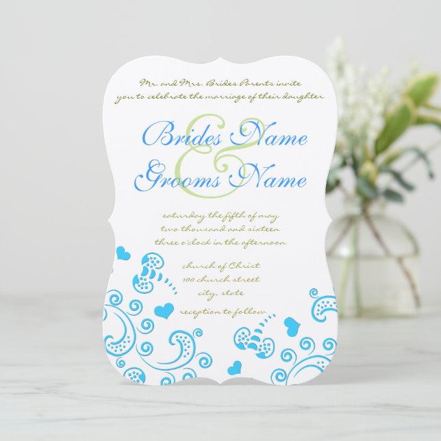 Invitation Whimsical Aqua Bumble Bee Swirl Mariage Inviter (Debout devant)