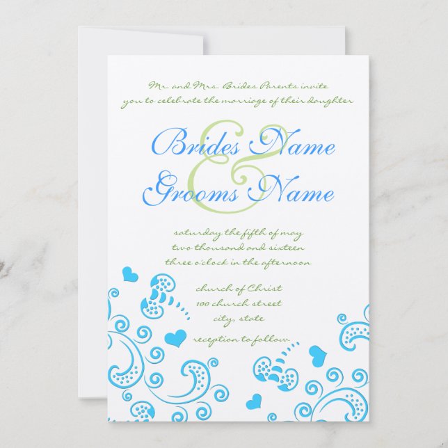 Invitation Whimsical Aqua Bumble Bee Swirl Mariage Inviter (Devant)