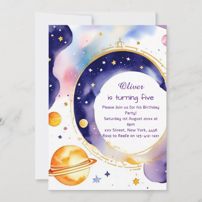 Invitation Whimsical Astro Adventure Personnalisé Anniversair (Devant)