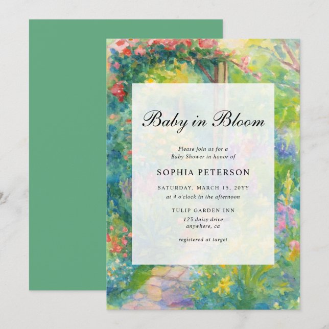 Invitation Whimsical Baby In Bloom Garden Baby Shower (Devant / Derrière)