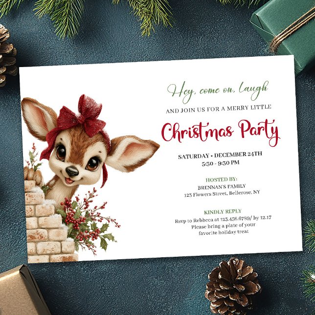 Invitation Whimsical baby reindeer printable holiday invite (Whimsical baby reindeer printable holiday invite)