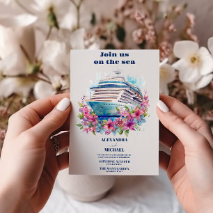 Invitation Whimsical Beach Cruise Aquarelle Palm Mariage