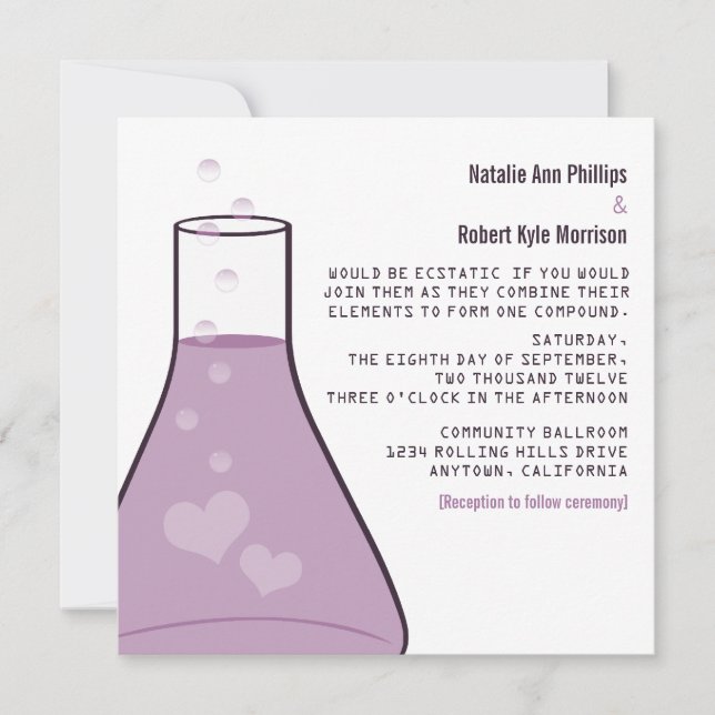 Invitation Whimsical Beaker Mariage, Violet (Devant)