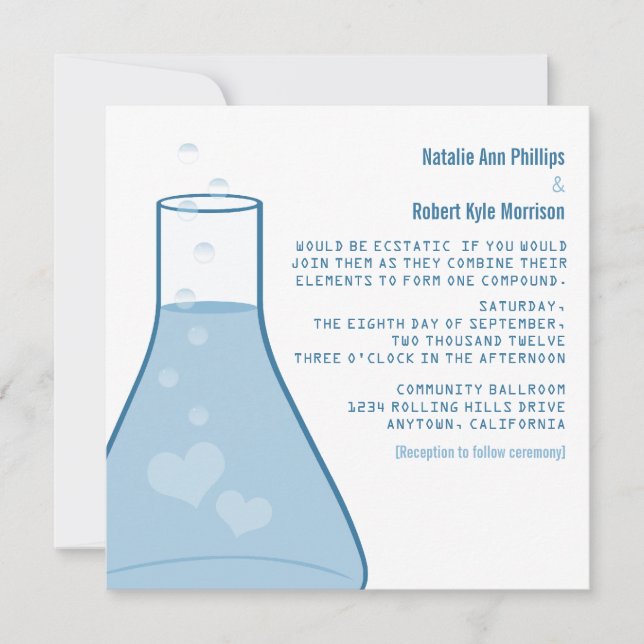 Invitation Whimsical Beaker Wedaker, Bleu (Devant)