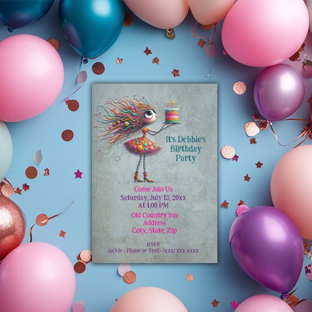 Invitation Whimsical Big Eyed Birthday Girl (Créateur téléchargé)