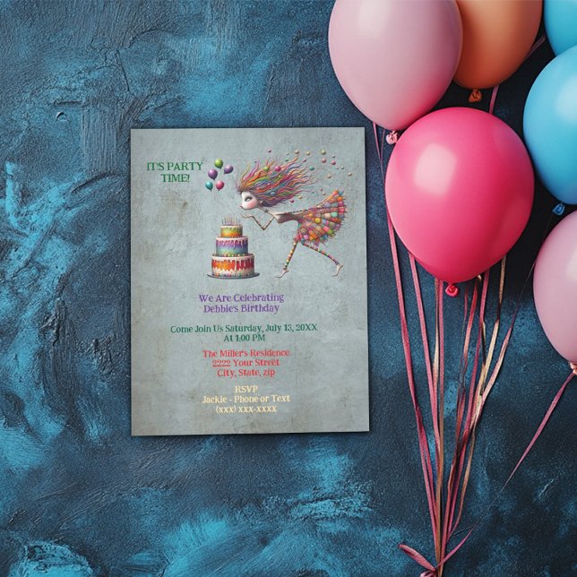 Invitation Whimsical Birthday Girl Blowout bougies (Créateur téléchargé)