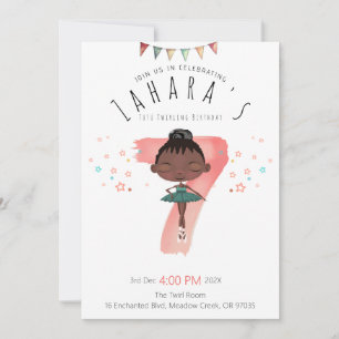 Invitation Whimsical Black Ballerina 7e anniversaire