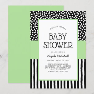 Invitation Whimsical Black White et Baby shower vert