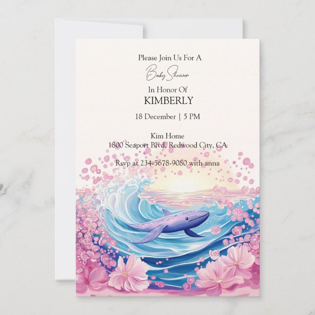 Invitation Whimsical Blue And Pink Whale Art (Devant)