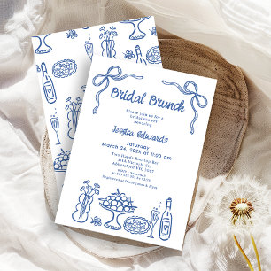 Invitation Whimsical Blue main tiré nuptiale Brunch Douche
