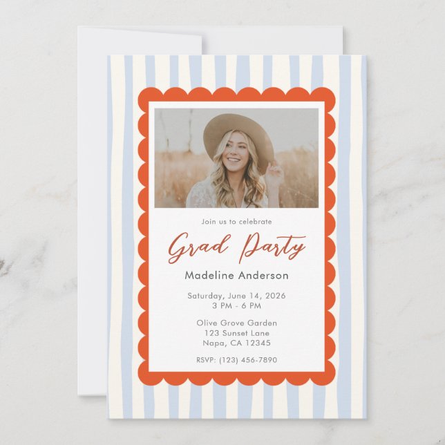Invitation Whimsical Blue Stripes Graduation Party Photo (Devant)