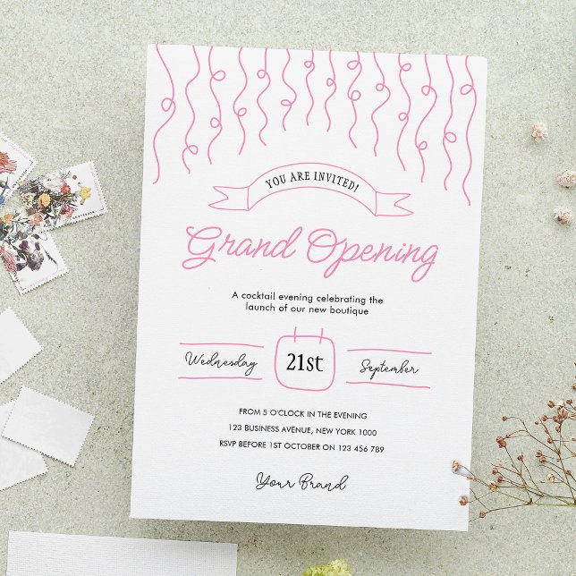 Invitation Whimsical Blush Pink Unique Grand Ouverture (Create unique invites for your launch party with this whimsical style feminine invitation design)