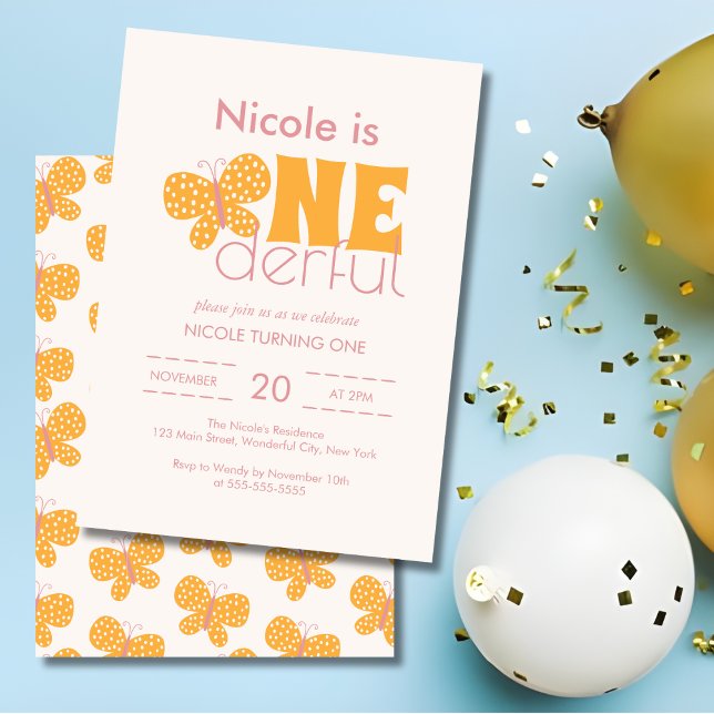 Invitation Whimsical Boho Cute Butterfly Retro 1er anniversai (Créateur téléchargé)