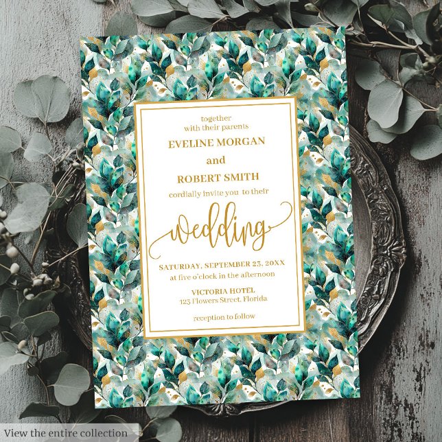 Invitation Whimsical Boho Forest Green Gold Mariage (Whimsical Boho Forest Green Gold Greenery Wedding Invitation)