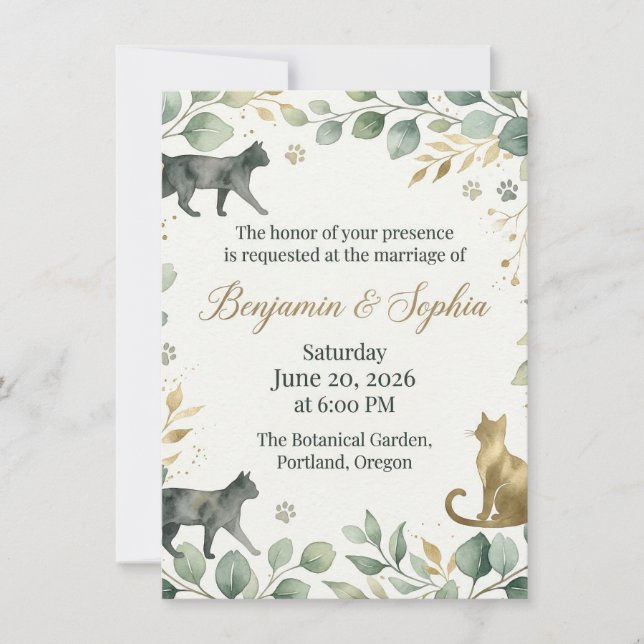 Invitation Whimsical Botanical Cats Design (Devant)
